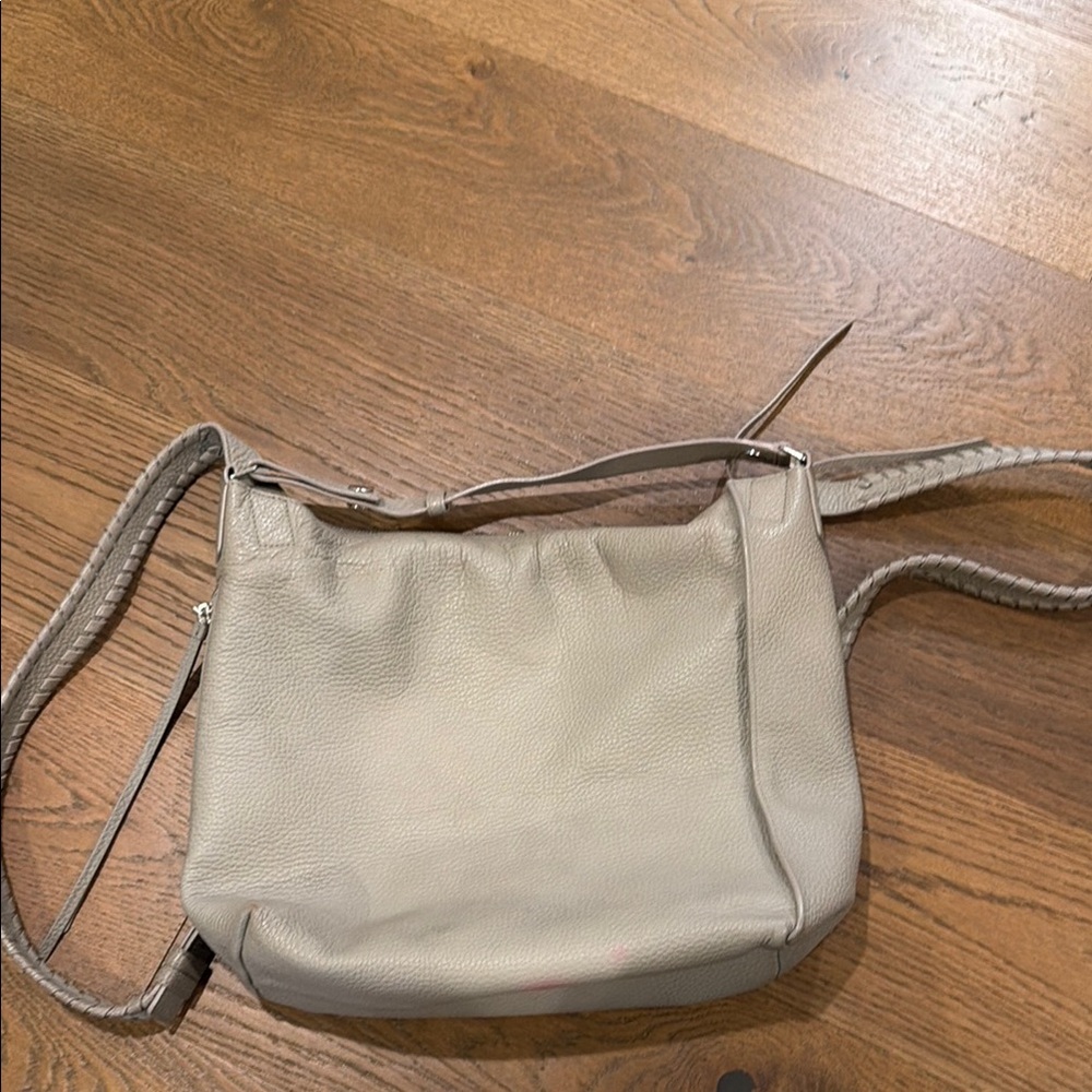 All Saints Taupe Pebbled Leather Shoulder Bag